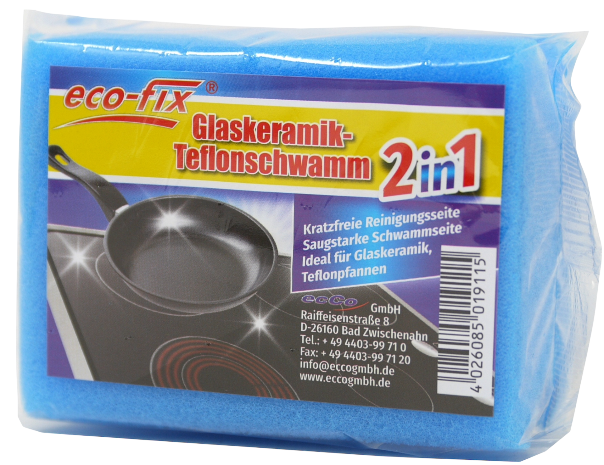 Glaskeramik Teflon Schwamm eco-fix 9,5x7x4,5cm eckig