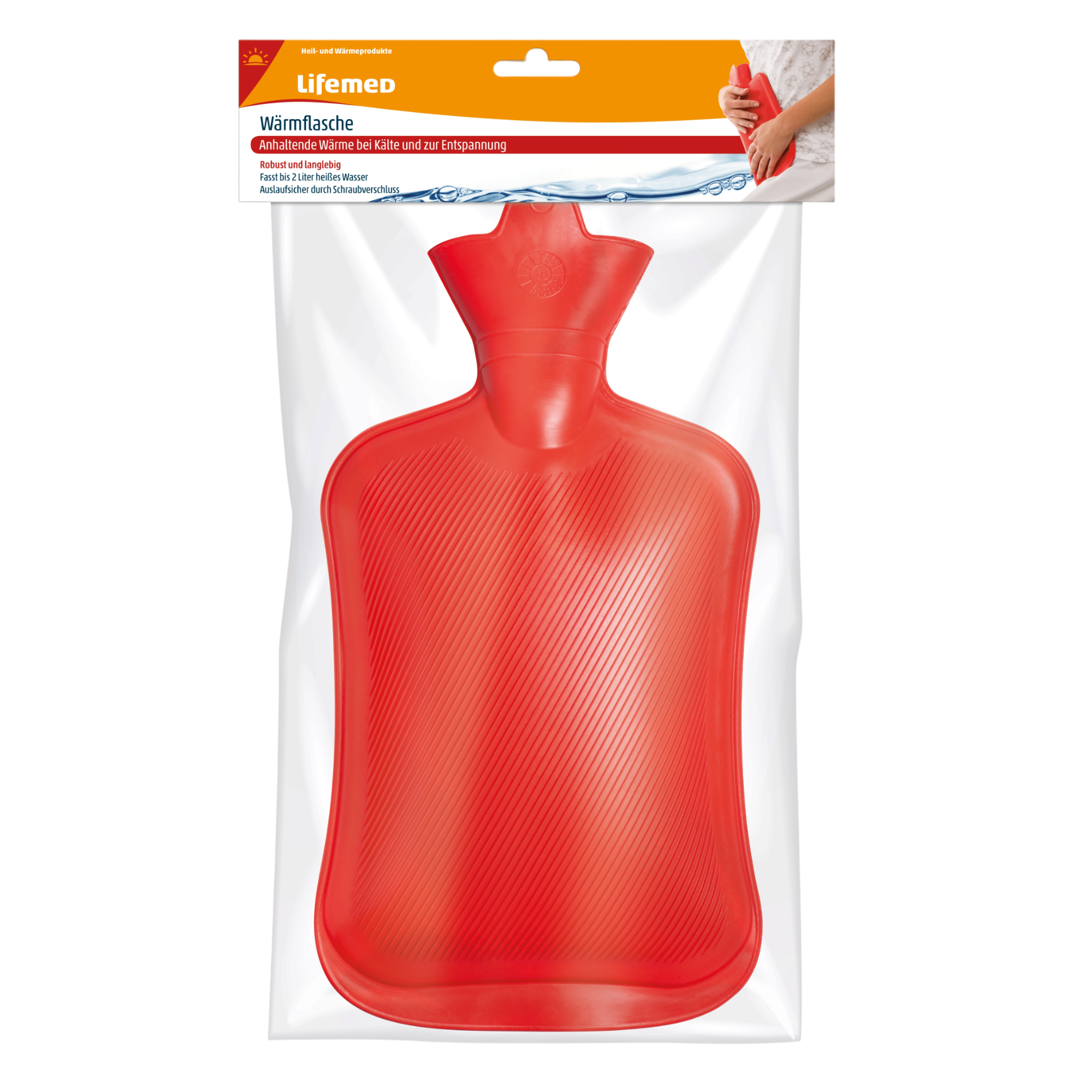 Wärmflasche 2ltr. 31,5 x 18,5 cm rot
