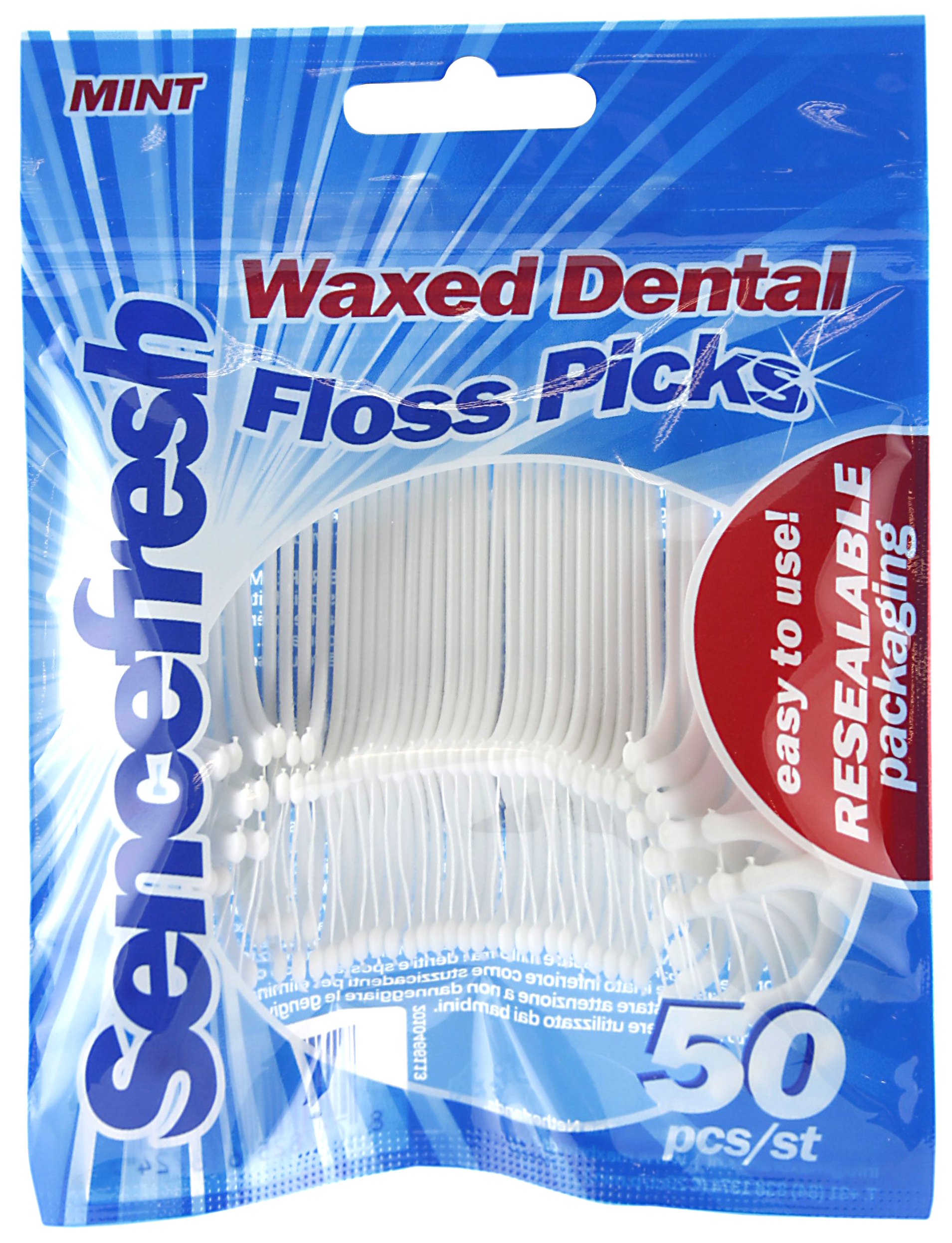 01719 - waxed dental floss sticks mint, 50 pcs