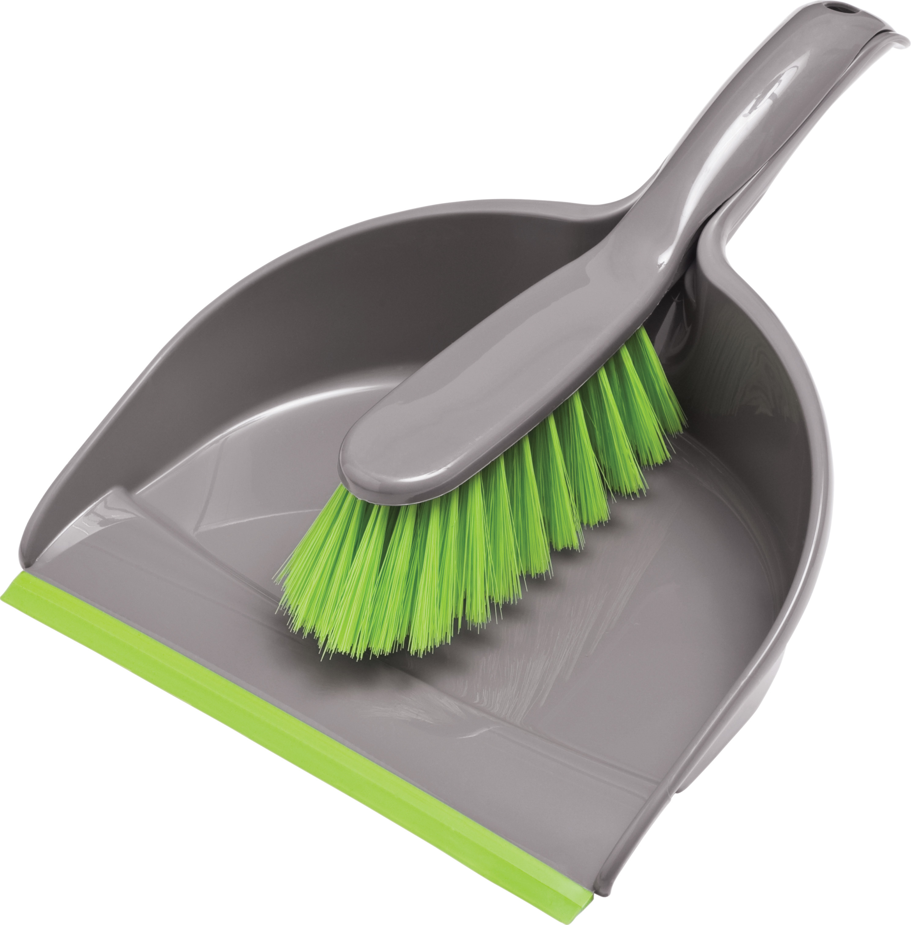 02316 - plastic dust pan with rubber lip and brush, 32x22 cm, assorted colors