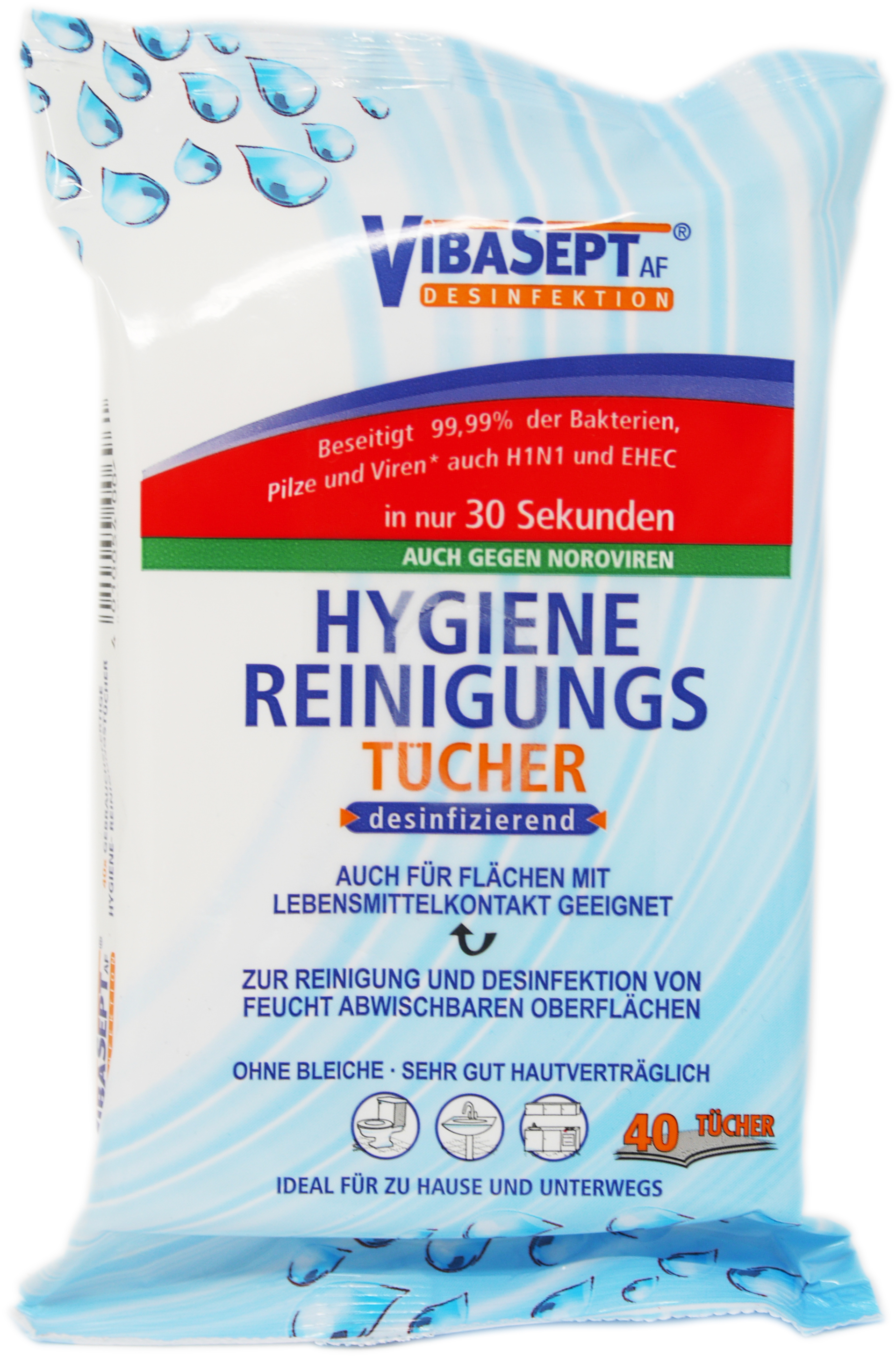 60062 - VibaSept Hygiene Reinigungstücher 40er, ca. 21 x 14 cm